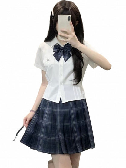 Pleated Skirt Blue Pattern JK 45CM Uniform Plaid