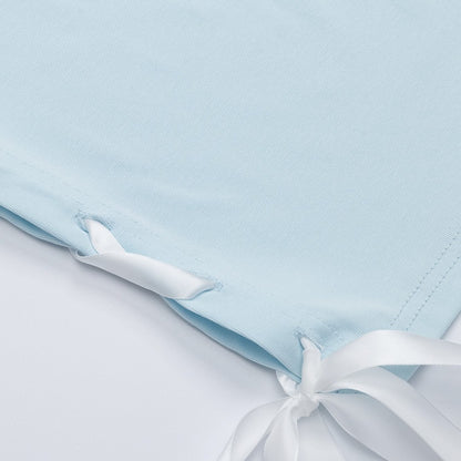 One-Shoulder Lace-Up Short Sleeve T-Shirt with Rhinestone Letter Embellishment Blue/White/Black