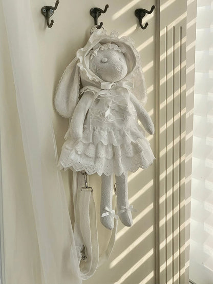 White Rosette and Bowknot Embroidery Dress + Bunny Ears Hat