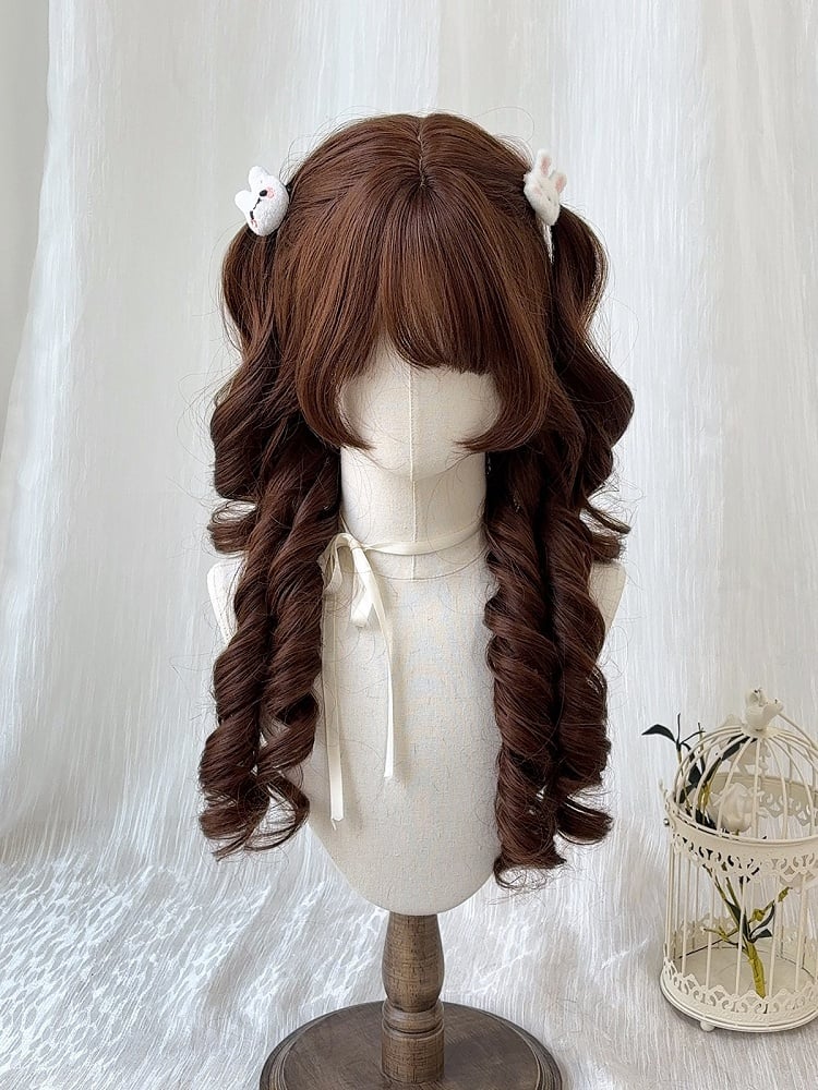 Chocolate Brown 62cm Full Bangs Roman Curly Wig - Sleepy Fish
