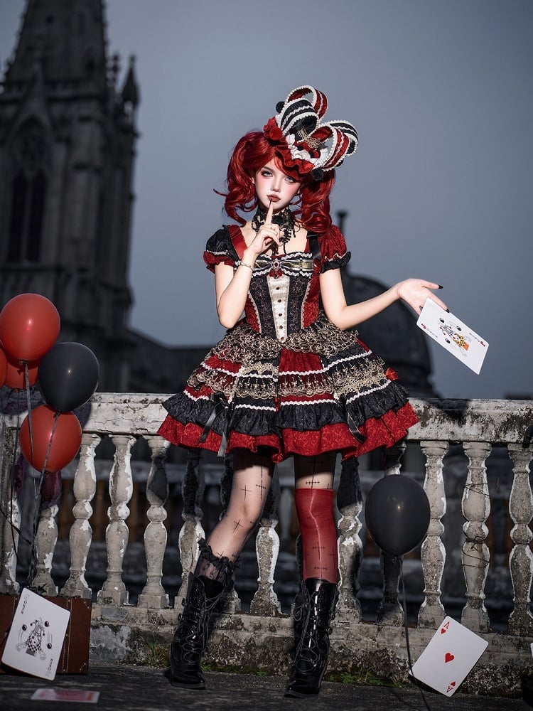 Gothic Lolita Queen of Hearts Dress with Jacquard & Embroidery Detail - Dream Magic Box