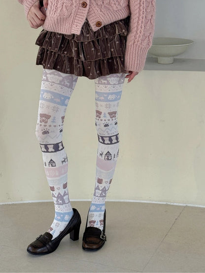 Collants imprimés animaux de dessins animés pastel