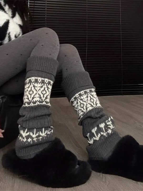 Nordic Pattern Ribbed Leg Warmers - Cozy Kawaii & Fairy Kei Accessory, 6 Colors