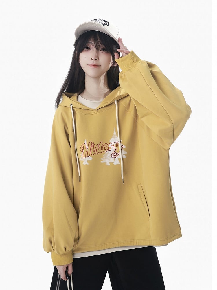 with Fleece-Lined Hoodie Christmas Tree Yellow Letter Cozy Print and