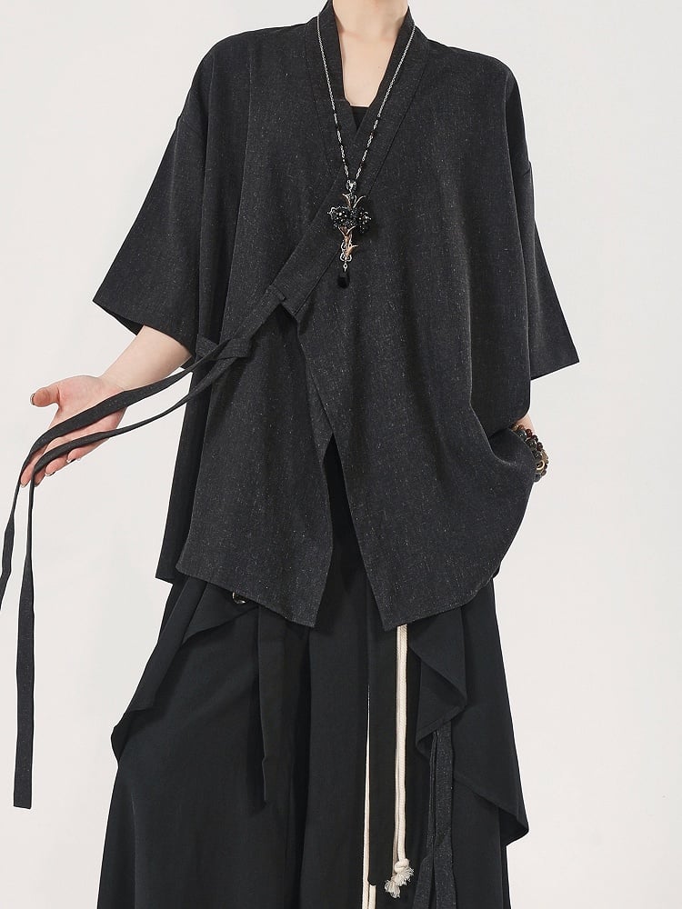 Top Style Black Chinese Neckline with Crossover Sleeves Short