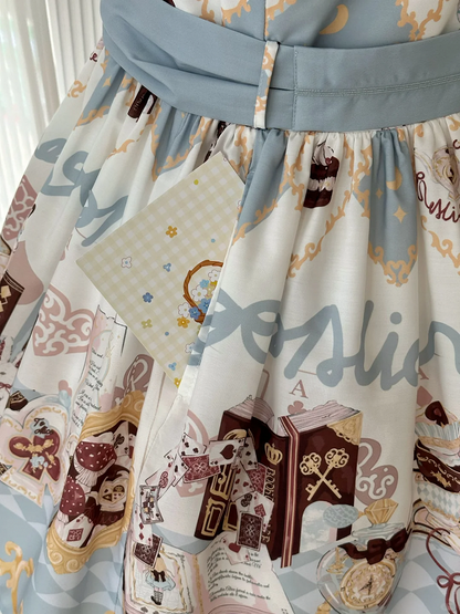 Alice in Wonderland Bunny Print Sweet Lolita Overall Dress