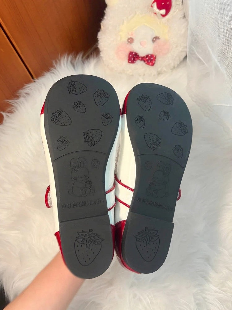 Slippers Lolita Accents Scalloped with Bow Strawberry Sweet Red Hem Indoor Themed