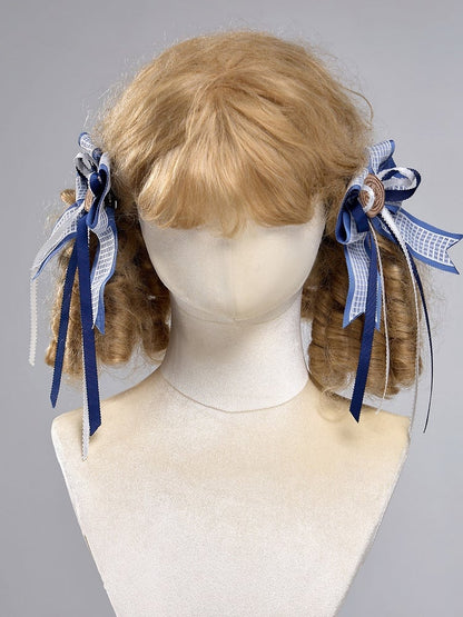 Long Ribbon Sailor Lolita Bow Hairclips with Wax Stamp - Twin Bear Original Design