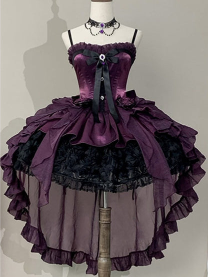 Purple Black Strapless Gothic Lolita Dress - Rose Bouquet Boned Corset