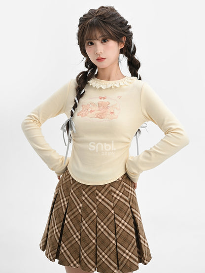 Brown High Waist Plaid Box Pleat Skirt