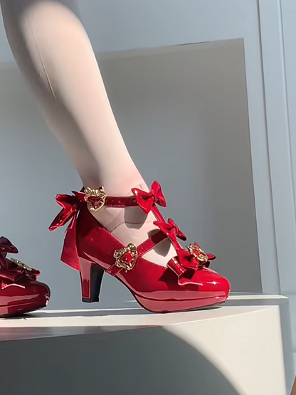 Janes Mary Wine Snap Details Bow Red Closure Lolita Hime with