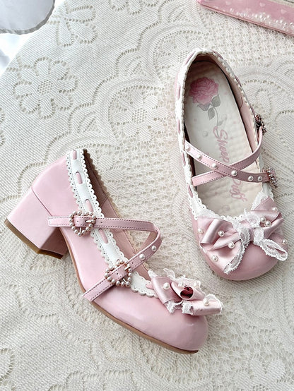 Decor - Lolita Elegant Pink Janes PU Mary Light Beads