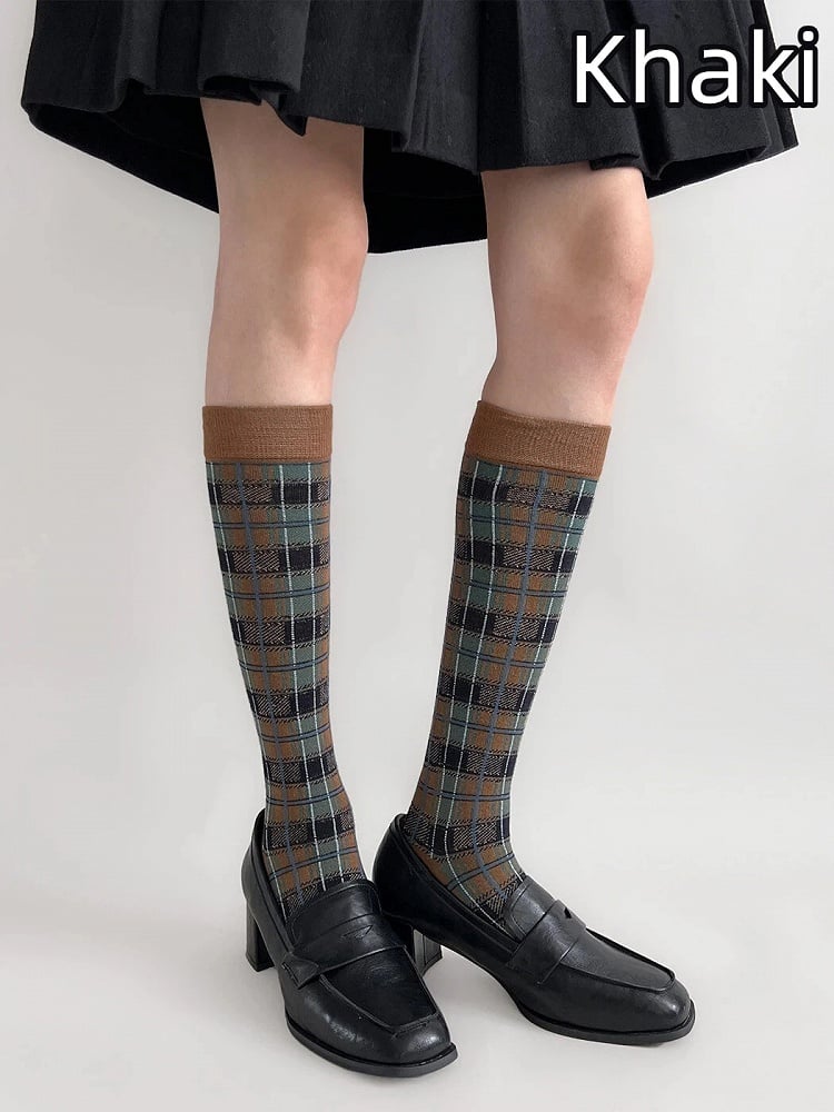 Retro Calf (5 Colors) Plaid Socks British