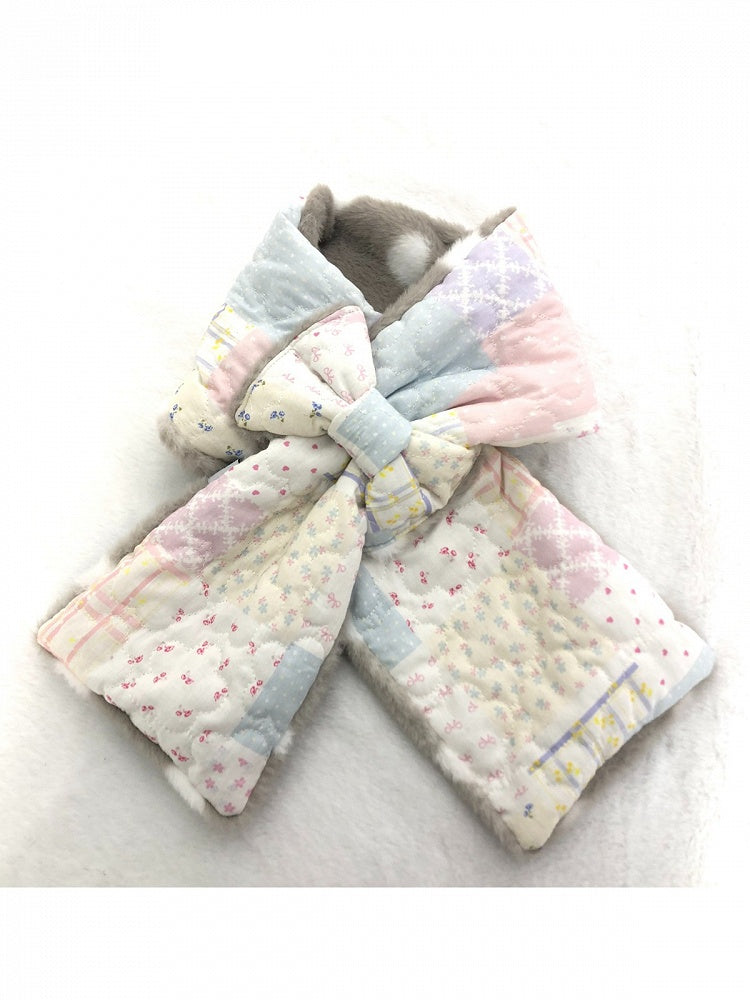Quilted Floral Polka Dot Scarf with Patchwork Design - freetrader