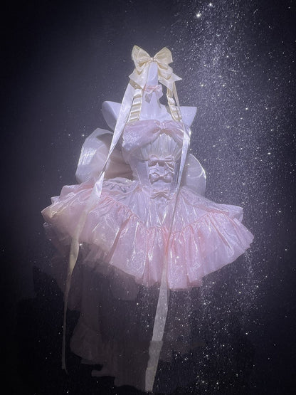 Dress Yellow Pink Lolita Bodice Details Balletcore Hime Bowknot on Strapless and