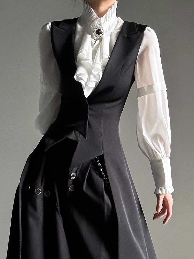 Ouji Lolita Black Tailcoat Vest with Peaked Lapel by ASAE