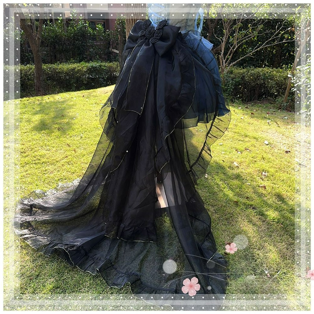 Lolita Bow Train Skirt Tail – Rose Gradient Detachable Back Veil
