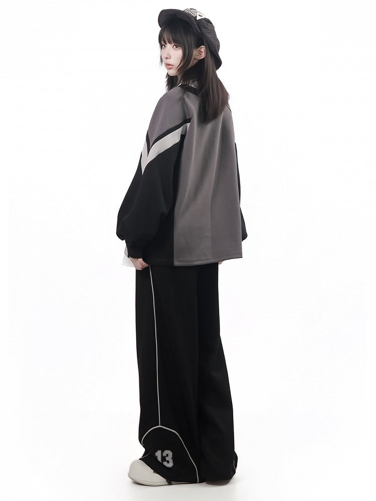 Kawaii Grey Faux Two-Piece Collar Long Sleeve Sweatshirt - PINK SAVIOR
