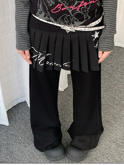 Casual Straight Leg Pants with Heart Rhinestone - Solkatt