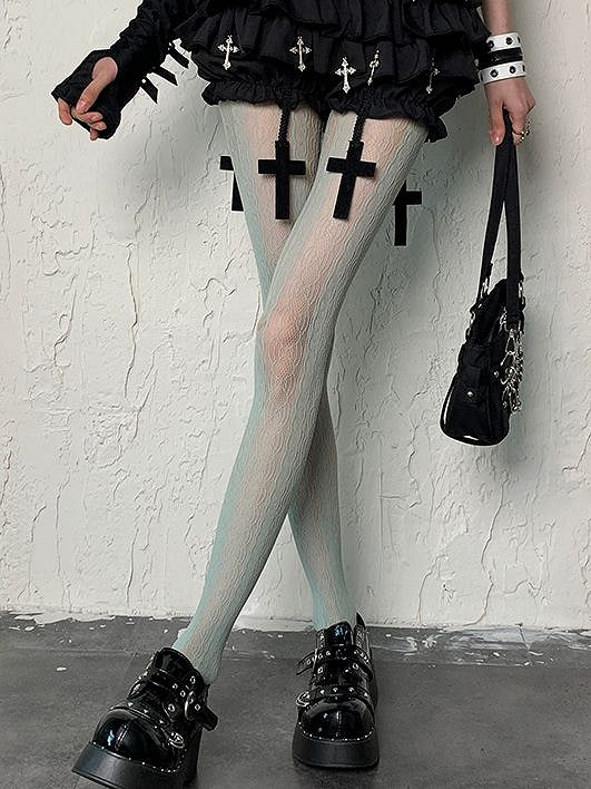 Gyaru Y2K Grüne Hohlstrumpfhose Mint Design Mode