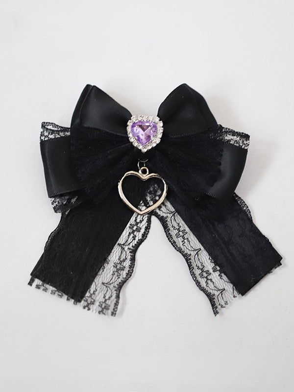 Jirai Kei Heart Options Hairclip Lace Color Rhinestone 2 Bowknot