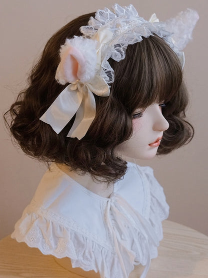 Haarband Rosa/Beige Spitze Schaf Schleife Besatz Ohr