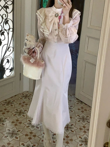 Rhinestones Style Square Kei Pink with High-Waist Dress and Plaid Seiso Jirai Bodice