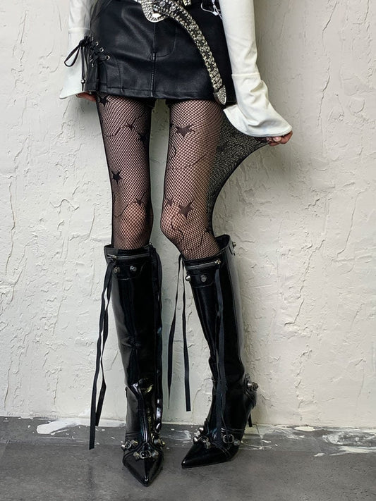 ブラックダークゴシックスター柄くり抜きタイツ