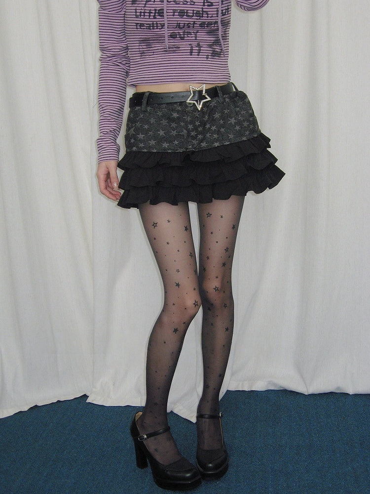 Style) Star-Patterned (Delicate Pantyhose Semi-Sheer Edgy