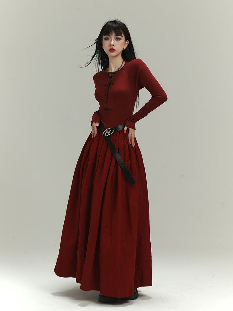 Gothic Wine Red Cross Backless/Covered-Back Slim-fitting Dress