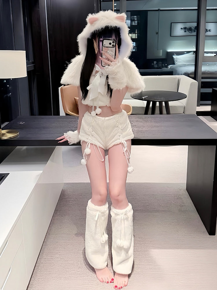 White Warmers Pom-Pom Leg Fluffy Drawstring