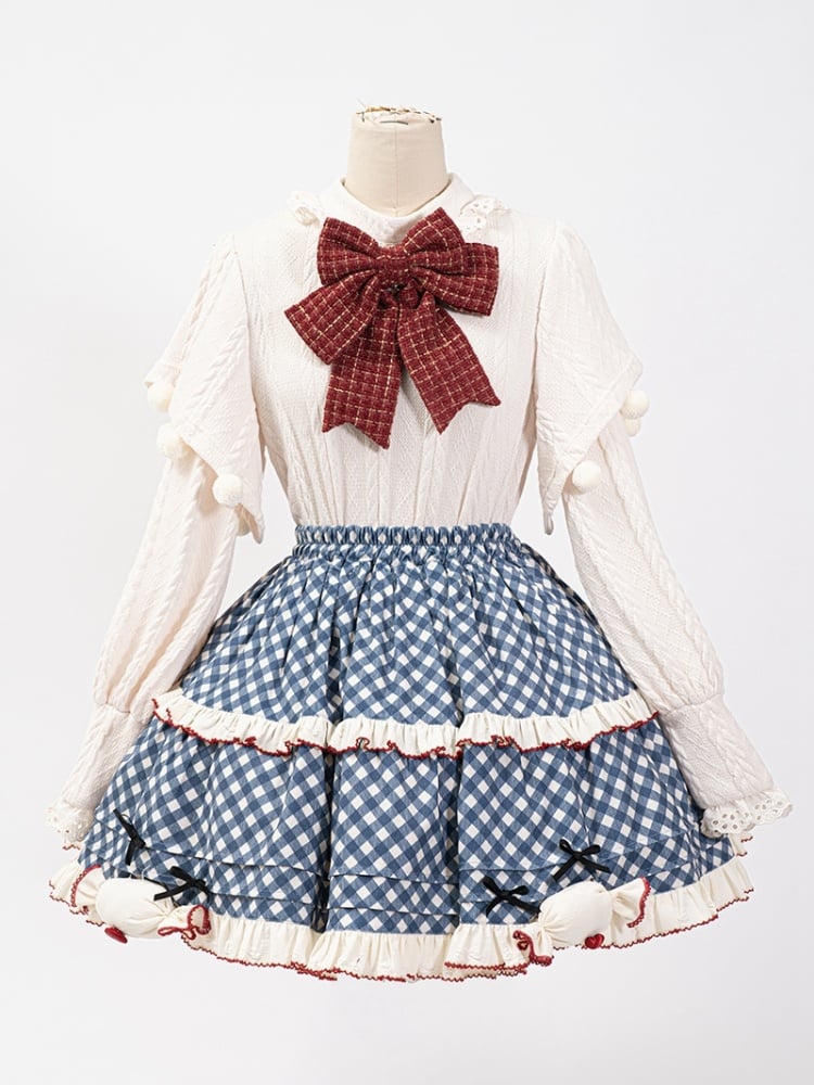 Blue Plaid Print Lolita Skirt Padded Candy with Hemline