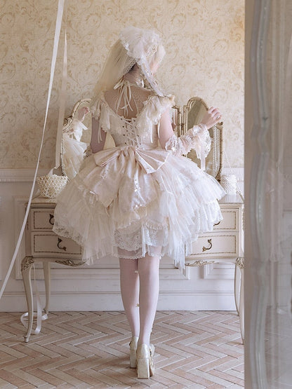 Champagne Illusion Neckline Princess Lolita JSK Dress Set - Sweetheart Macaron Lolita