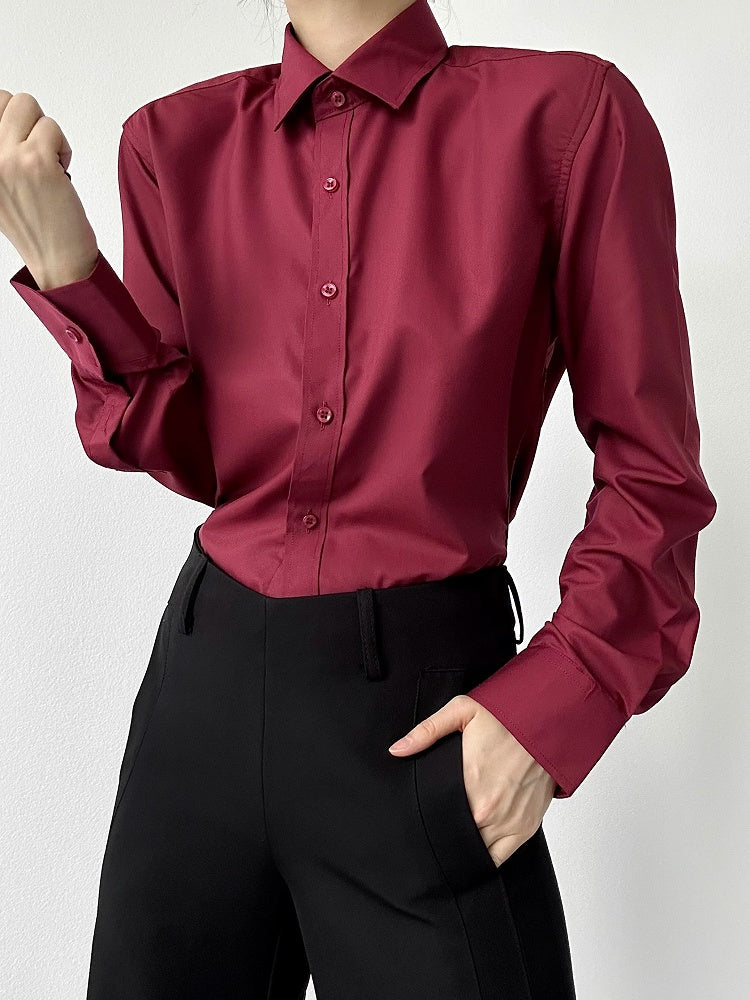 Shirt Unisex Pointed Front Collar Wine Cuff with Ouji Red Lolita Button