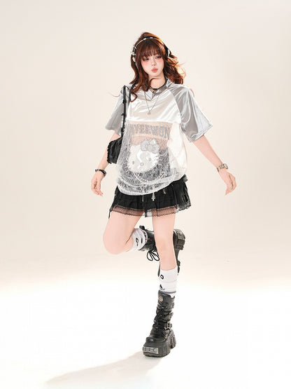 Tiered Accents Bow Stretch and - Lace Black Regular/Thicken Skirt Waist