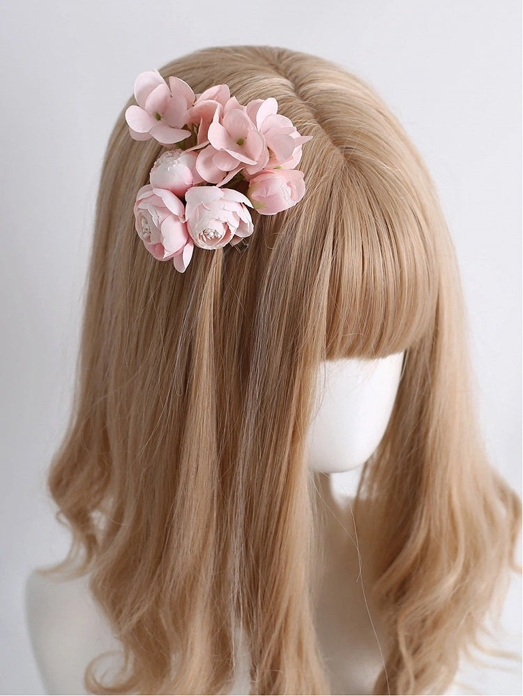 (Detachable Bonnet Accents Satin Bow Flower) with Pink White Pearl Lace