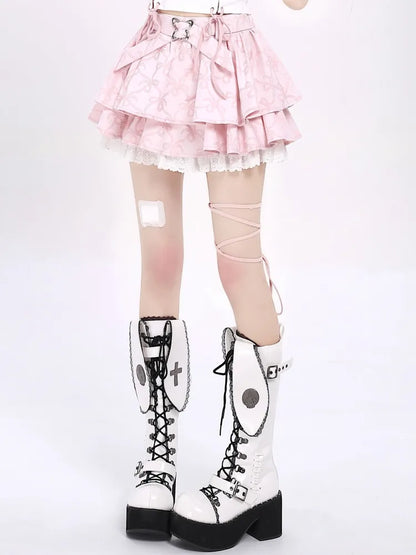 スカートティアードピンク蝶結びパターン