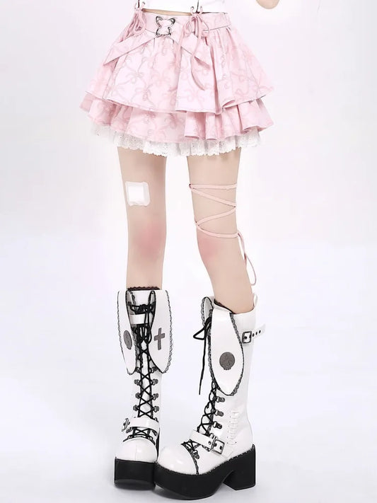 スカートティアードピンク蝶結びパターン