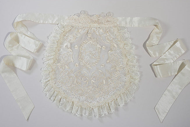 Beige Lace Trim Floral Embroidery Sheer Apron