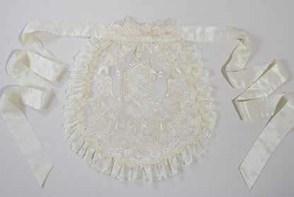 Beige Lace Trim Floral Embroidery Sheer Apron