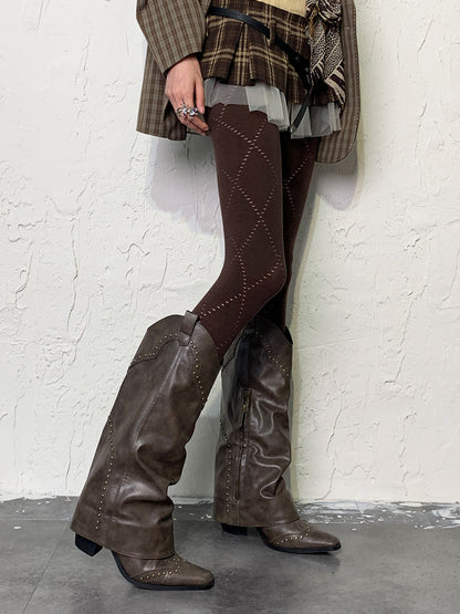 コーヒー Y2K ダイヤモンド ホローアウト タイツ