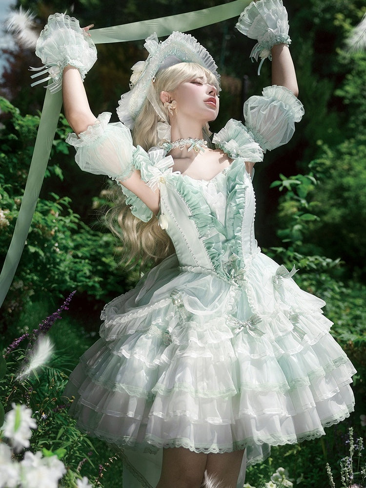 Kleid Lolita Prinzessin Lagen Grün Balletcore Tulpen Themenrock