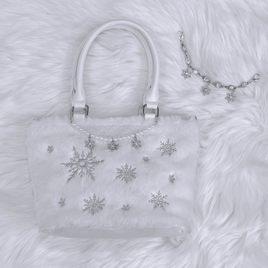with Silver Tote / Rhinestone Chain Snowflake Embroidered Plush Bag Beaded Chain