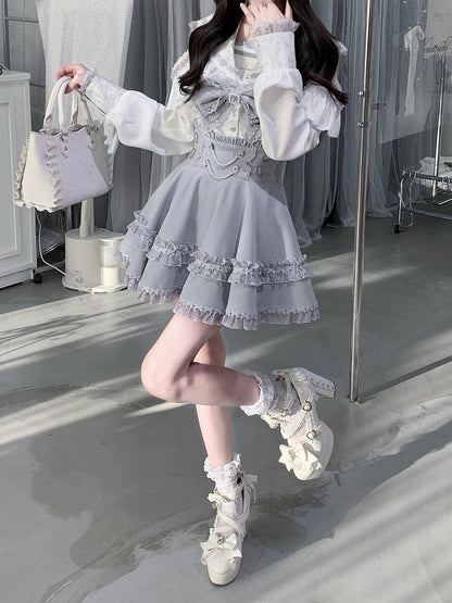 Sailor Collar Blouse with Bow Tie in Blue - Ekomi