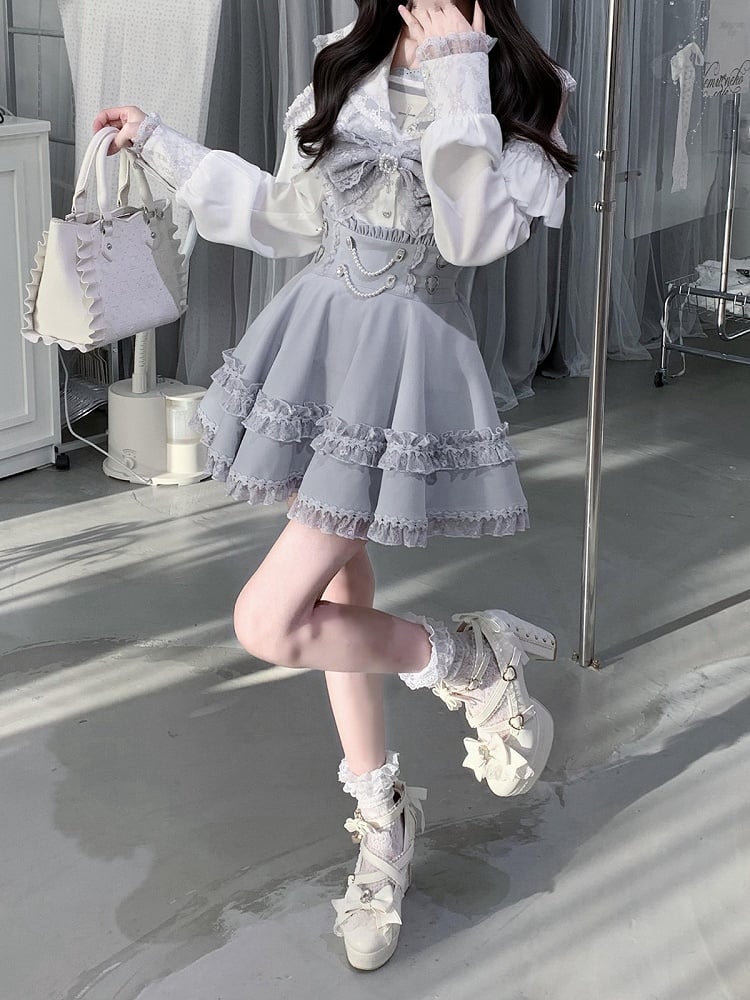 High-Waisted Skirt with Bead Chain and Lace - Ekomi