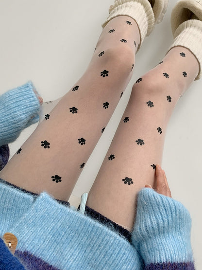 Paw Print Cute Sheer Pantyhose