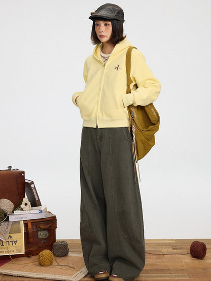 Zipper Placket Yellow Hoodie Kawaii Double-Pull