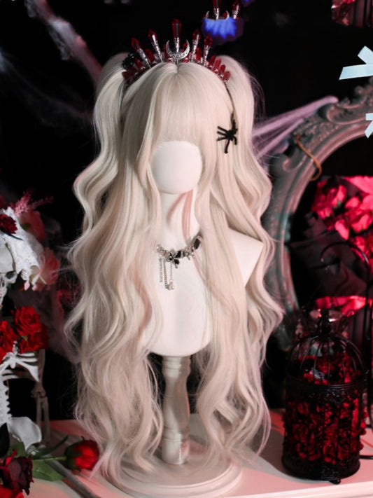 ライトグレーのアンダーバスト丈ウェーブウィッグ（フルバング付き）