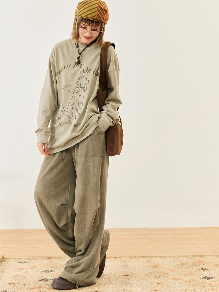 Cut Pants Belt Drawstring Vintage - Straight-leg Self-tie Unisex Khaki