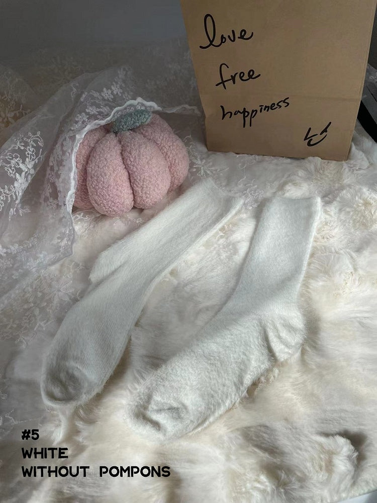 6 Options Red/White Bow Pompons Ankle/Calf Socks